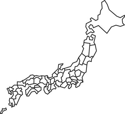 日本地図。都道府県の境界を示した線画。認定した卓越技術をこの上に記していく